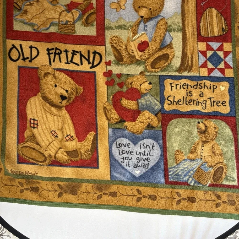 VTG 2004 Old Friend Teresa Kogut Fleece Teddy Bear Blanket Cottage Country Y2K